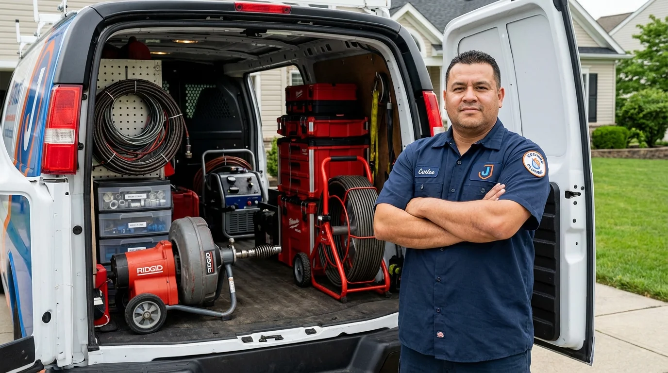 Professional drain cleaning equipment and Johns Plumbing LLC plumber in Hilliard