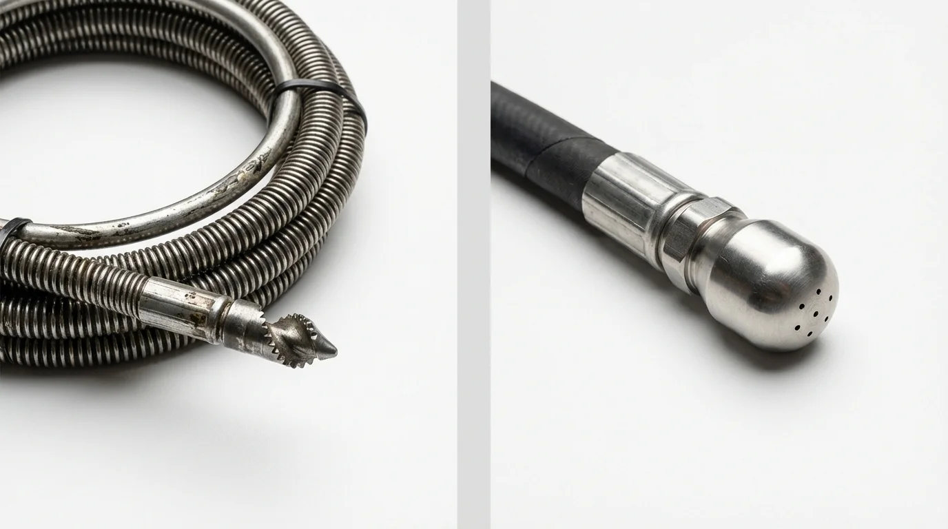 Drain snake cable and hydro jetting nozzle used for drain cleaning in Hilliard, FL