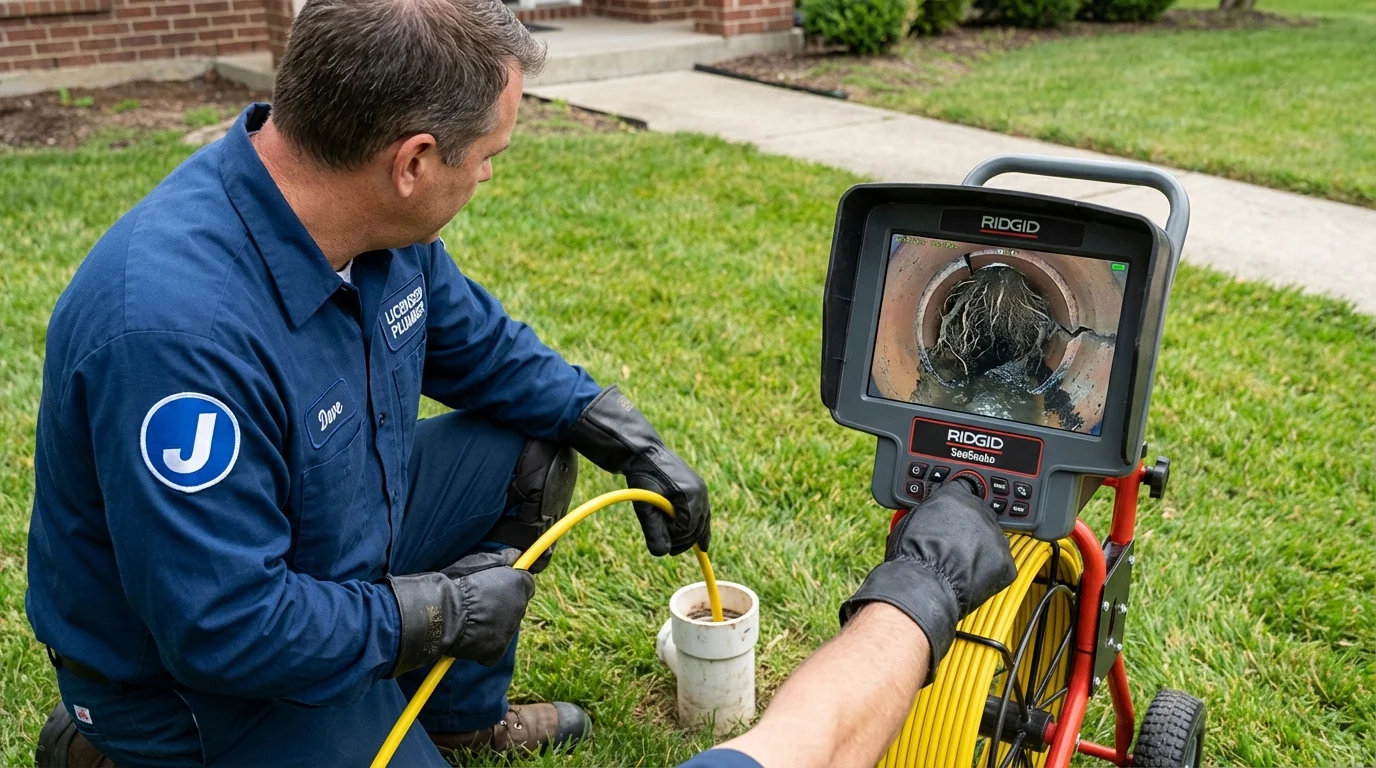 Sewer camera inspection being performed by Johns Plumbing LLC in Hilliard