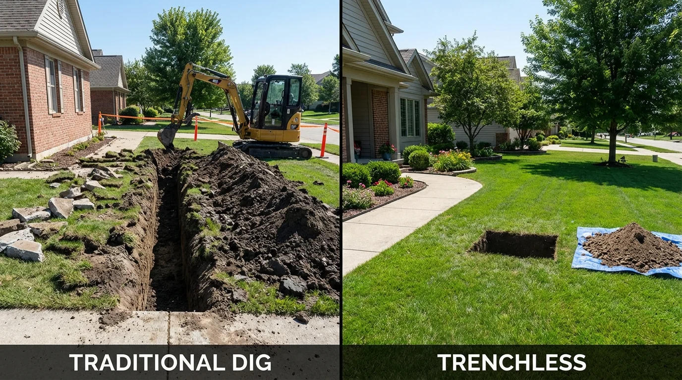 Trenchless sewer repair with minimal yard damage versus traditional excavation in Hilliard, FL